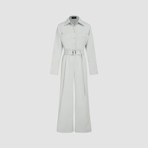 Grey long sleeve belted jumpsuit